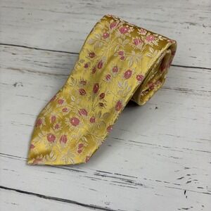 Paul Smith Tie Mens One Size Gold Floral Silk Designer Jacquard Logo Classic
